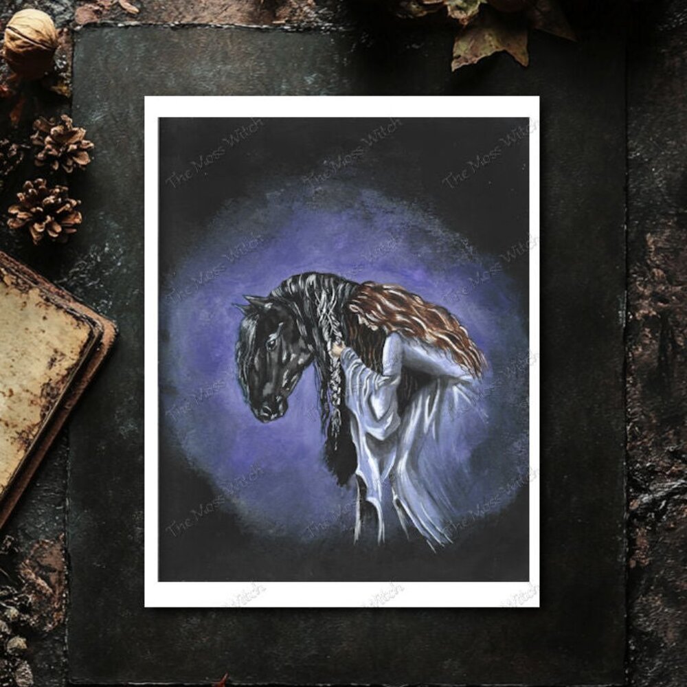 Fairy Knots Art Print, Horse and Fairy, Original Artwork Painting